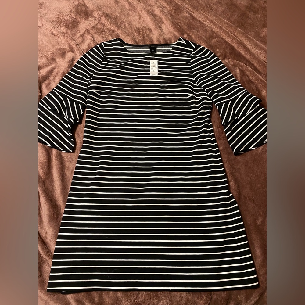 Ann Taylor Factory striped shift dress ruffled bell sleeve